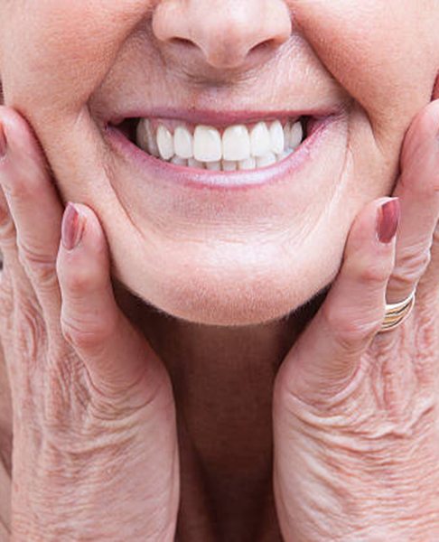 Close up of older woman’s teeth